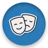 Icône de masques de théâtre comique et tragique symbolisant des programmes d’art dramatique.